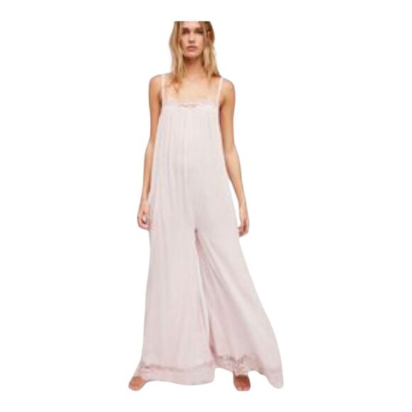 Free People Wide Leg Jumpsuit Light Pink Women’s Size S Boho Chic Sleeveless - Picture 1 of 16